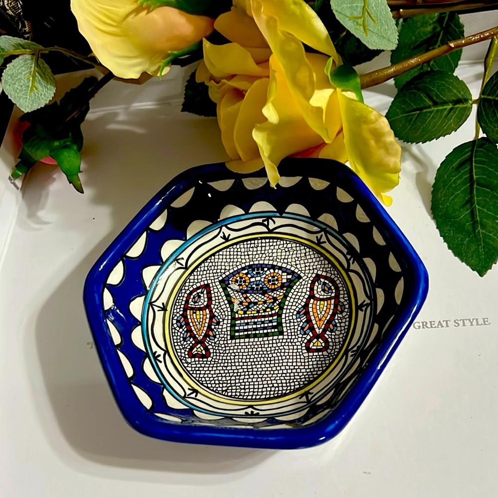 Handmade Ceramic Decorative Dish Colorful Mosaic Design Unique Tableware Home Dé